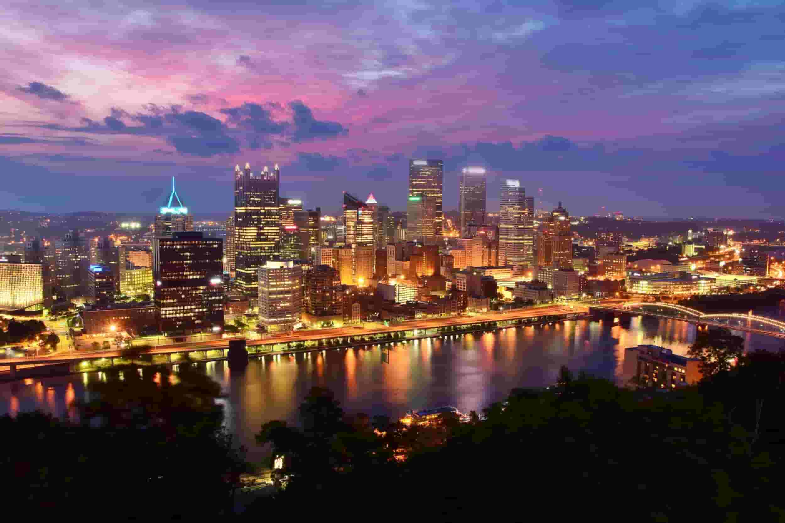 Aerial view of downtown Pittsburgh, PA